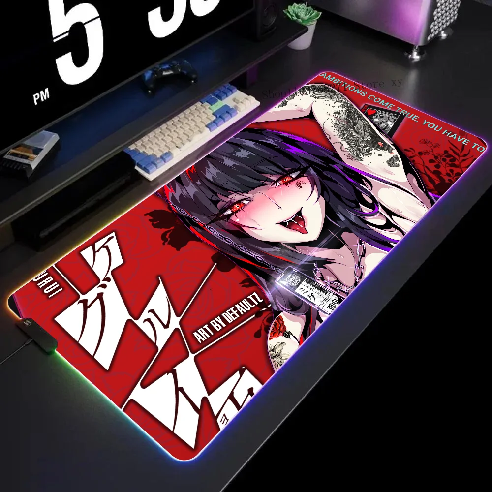 Yumeko Kagegurui Mousepad XXL RGB Gaming Mouse Pads HD Black Gamer Accessories Large LED