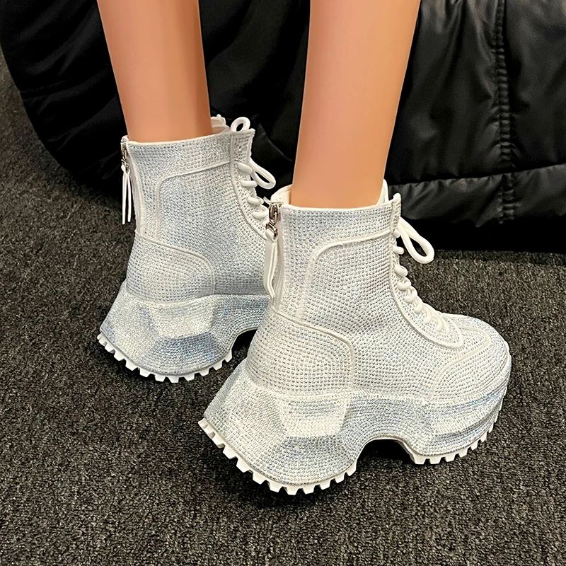 

7 CM New Designer Ankle Boots Sneakers Luxury Platform Sports Shoes Shining Water Diamond Shoes Zapatos de Mujer 2026 Spring