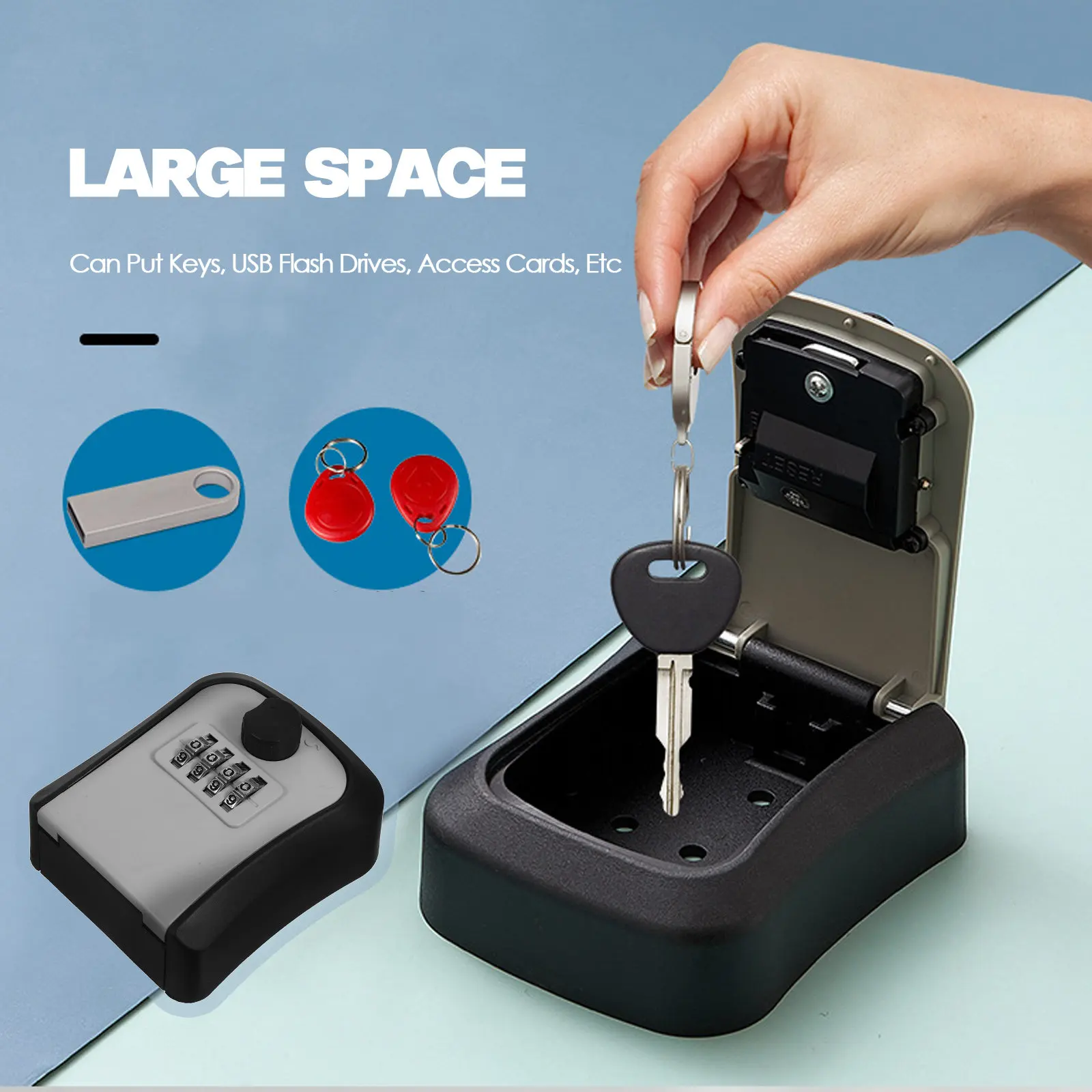 Lock Box for Keys Outdoor Waterproof ABS Key Box with Code Wall Mounted Spare Key Holder Secure Access Lockbox