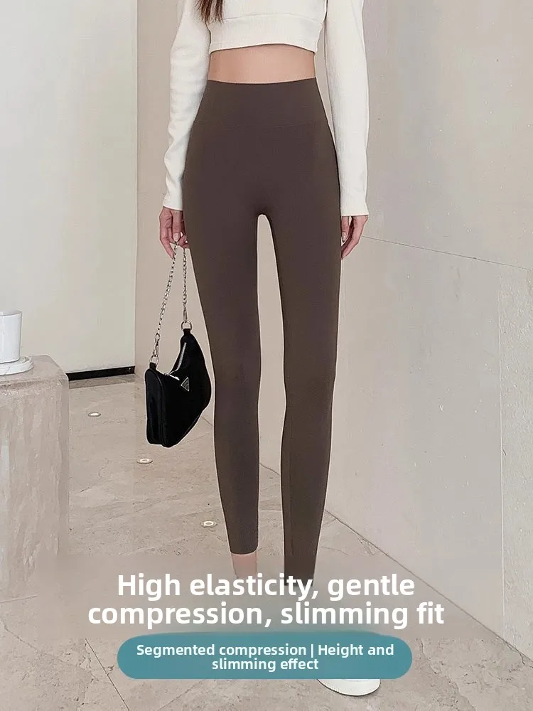 하이웨이스트 안감 요가 팬츠 여성용 피트니스 뱃살 보정 힙업 노라인 아크스킨 팬츠 캐주얼 롱 팬츠