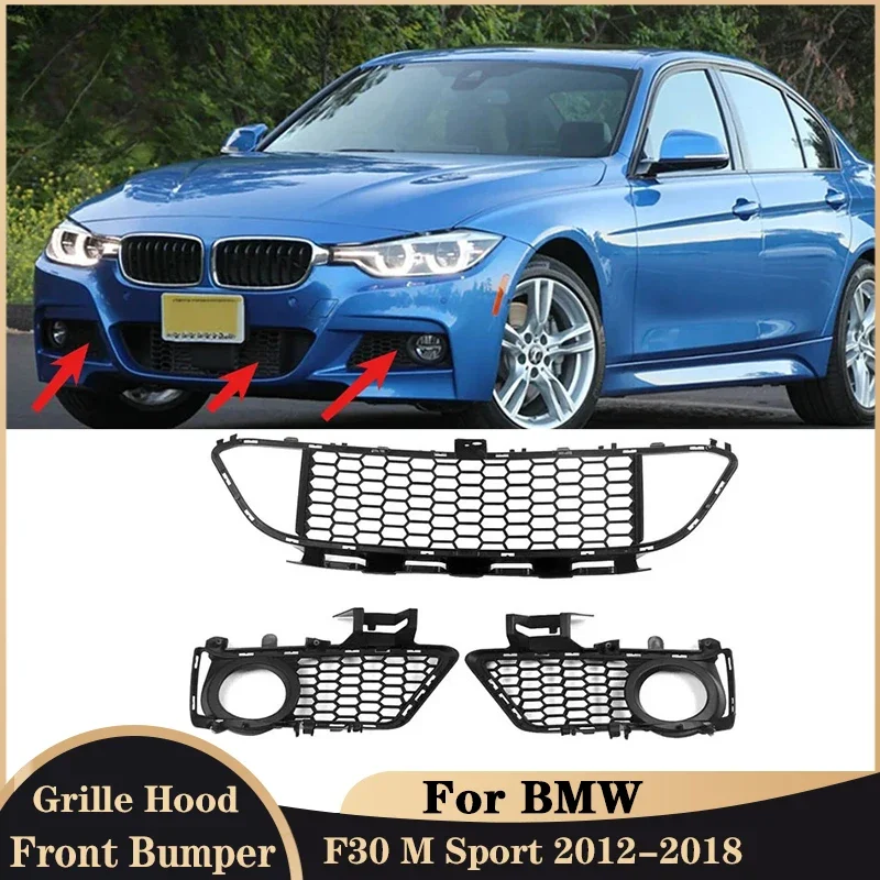 Front Mesh Bumper Hood Grille for BMW F30 M Sport 2012-2018 Body Kit Lower Grille Fog Light Grill Cover Cars Accessories
