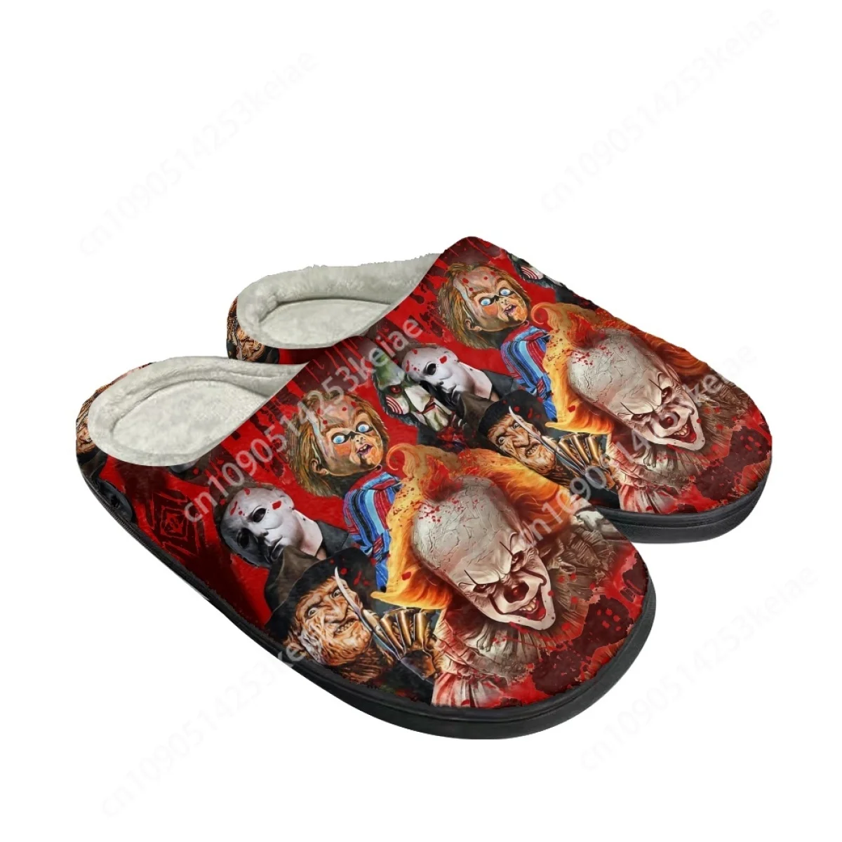 

Custom Horror Movie Clown Indoor Warm Slippers Thickened Soft Plush Slippers Adult Slides Couple House Flats Halloween Gift