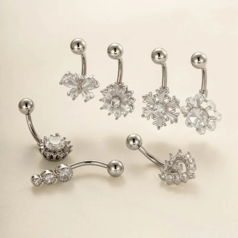 تشيكوسلوفاكيا الزركون ندفة الثلج 14 جرام الفولاذ المقاوم للصدأ البطن زر خواتم عطلة السرة الحديد ثقب للنساء مثير مجوهرات اكسسوارات