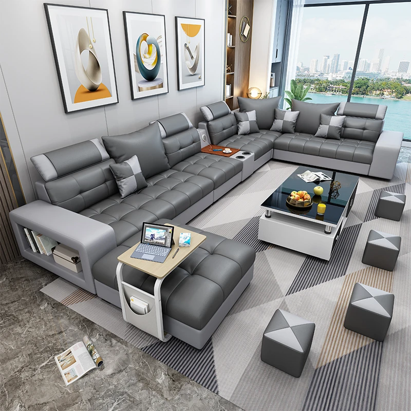 New nano three-proof latex leave-in technology fabric sofa living room size modern fully furnished furniture combination