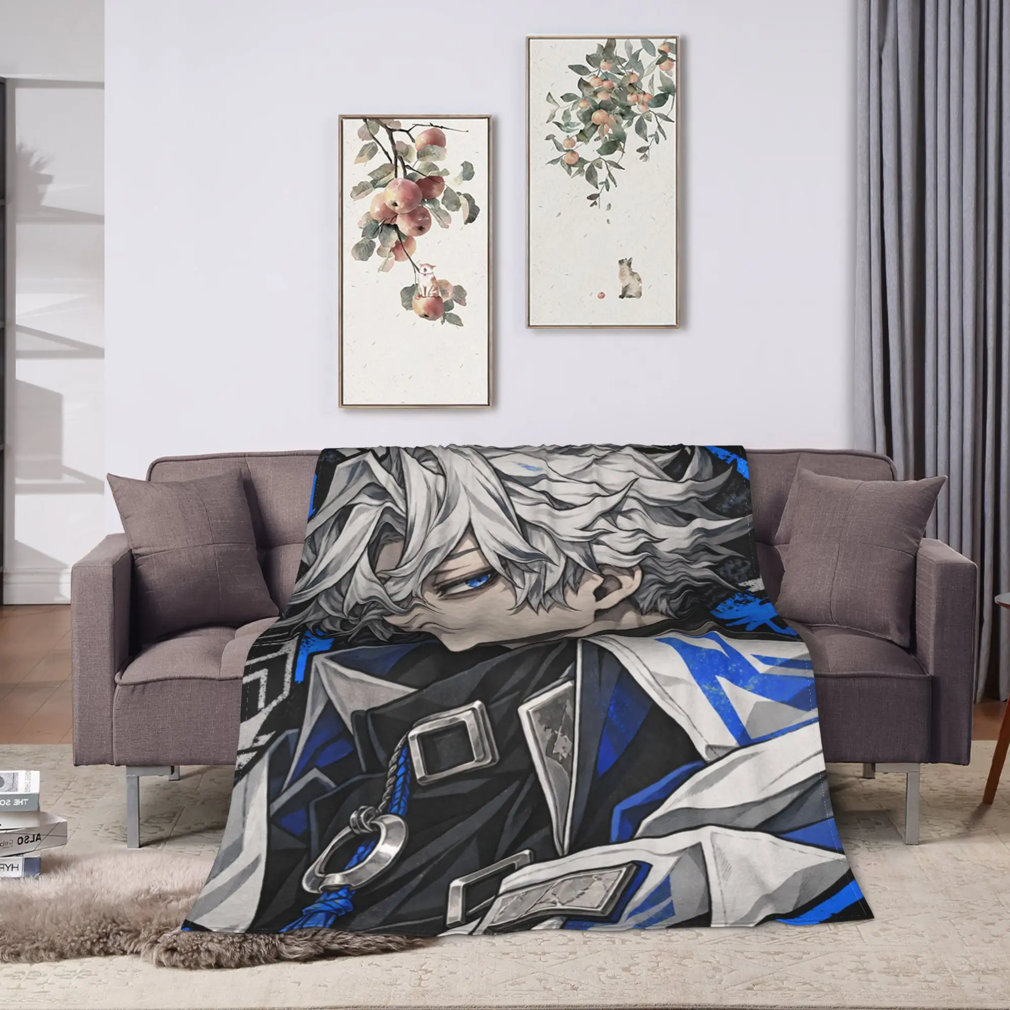 GACHIAKUTA Silver Haired Man Blue Runes Anime Blanket Warm Pattern Plush Bedding Throws Home Decor Flannel Bedspread Bed Cover