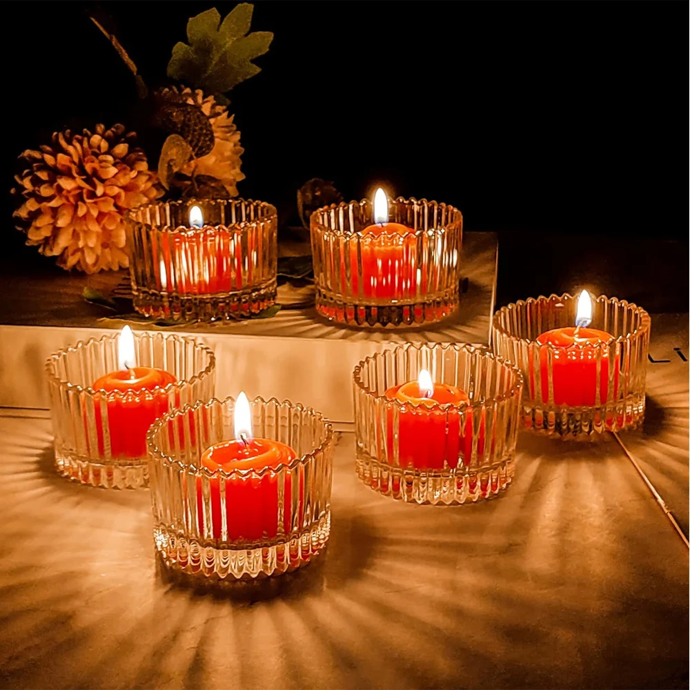 Votive Candle Holders Set, Glass Candle Jars with Lids, Tealight Candle Holder for Wedding, Table Centerpiece, Home Decor