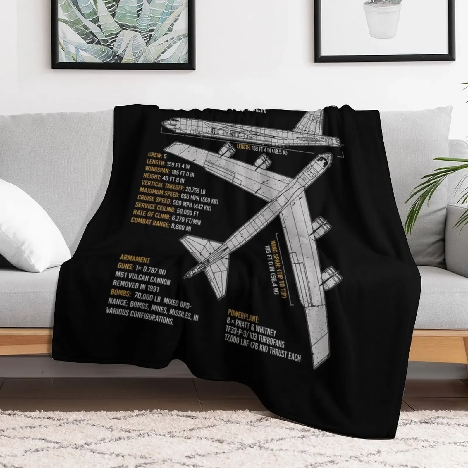 B-52 Stratofortress Bomber Aircraft Plane Airplane Blueprint Throw Blanket Decorative Beds Decoratives Weighted Blankets