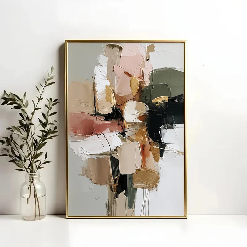 Sage Green Mid Century Geometric Black Brush Stroke Abstract Poster Canvas Painting Print Modern Wall Art Japandi Home Decor