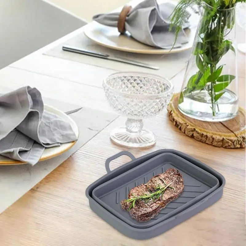 Air Fryer Pan Silicone Tray Foldable Oven Baking Tray for Ninja AG301 Foodi Basket Reusable Liner Dish Kitchen Accessories