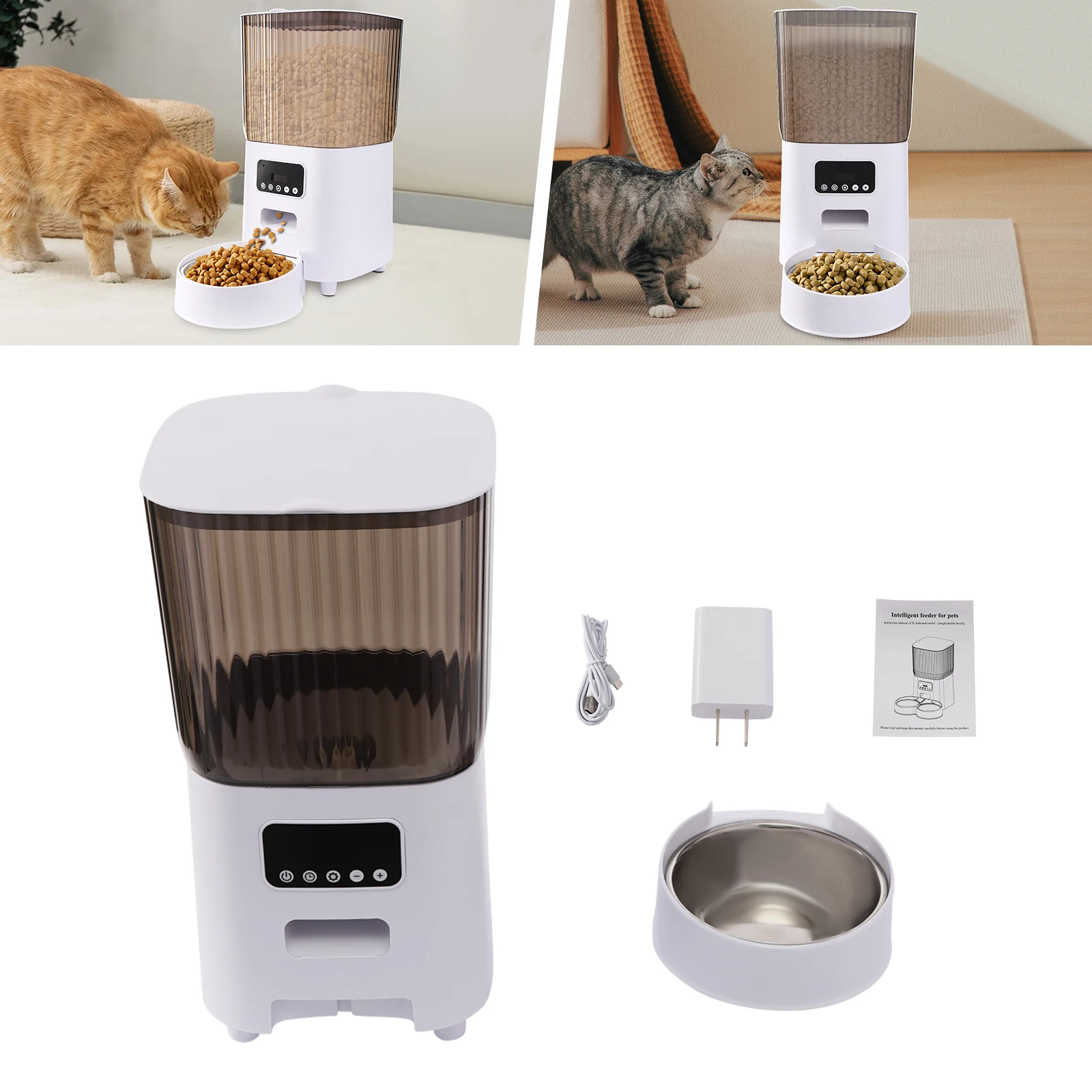 

5l Automatic Feeder, Dog and Cat Food Bowl, Large Capacity Pet Food Storage Dispenser Container, Small Dog and Pet Accessories