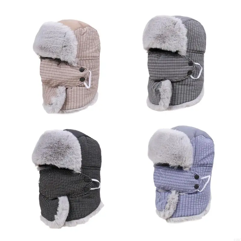 

F3KC Winter Earflap Cap Soft Faux Rabbit Furs Lining Comfortable Trapper Hat for Men Women Outdoor Activity Sport Headwear