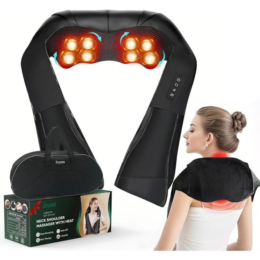 

Массажер шиацу для шеи и спины с тепловым массажером для плеч для облегчения боли, 3D разминающий массаж глубоких тканей с тканевым чехлом Carr