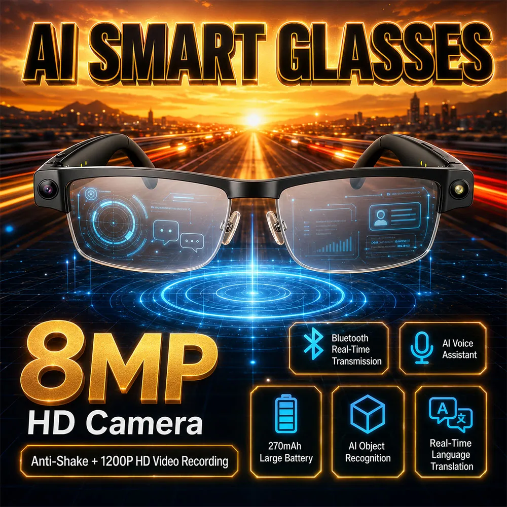 2026 New 4K HD Smart Glasses 1200P Anti-shake HD Video 800W Camera AI Translation Bluetooth Call Smart Glasses for Android IOS