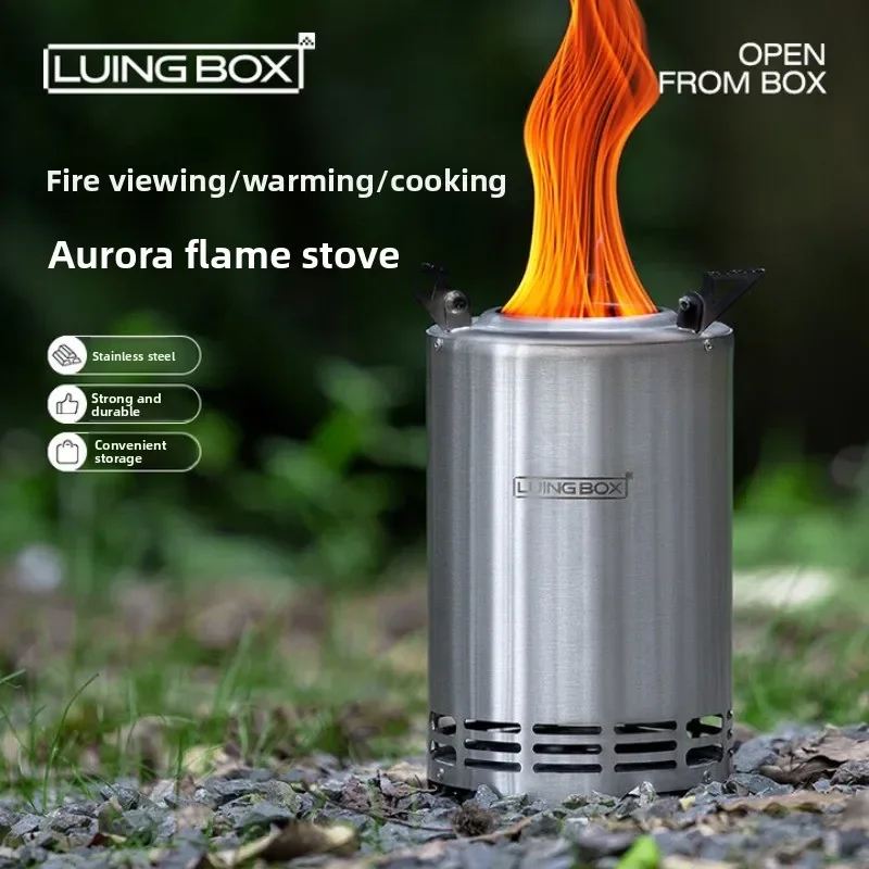 LUINGBOX Camping Outdoor Aurora Lichtgewicht Draagbare Pellet Vlamkachel Tornado Vlamkachel Houtkachel Koken Verbranden Kijken