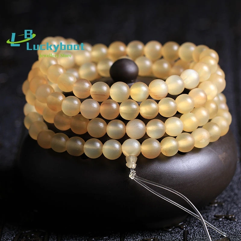 Hand Polishing Natural Sheep Horn Round Beads 108 Mala Buddhist Buddha Beads Prayer Bracelet DIY Jewelry Accessories Wholesale