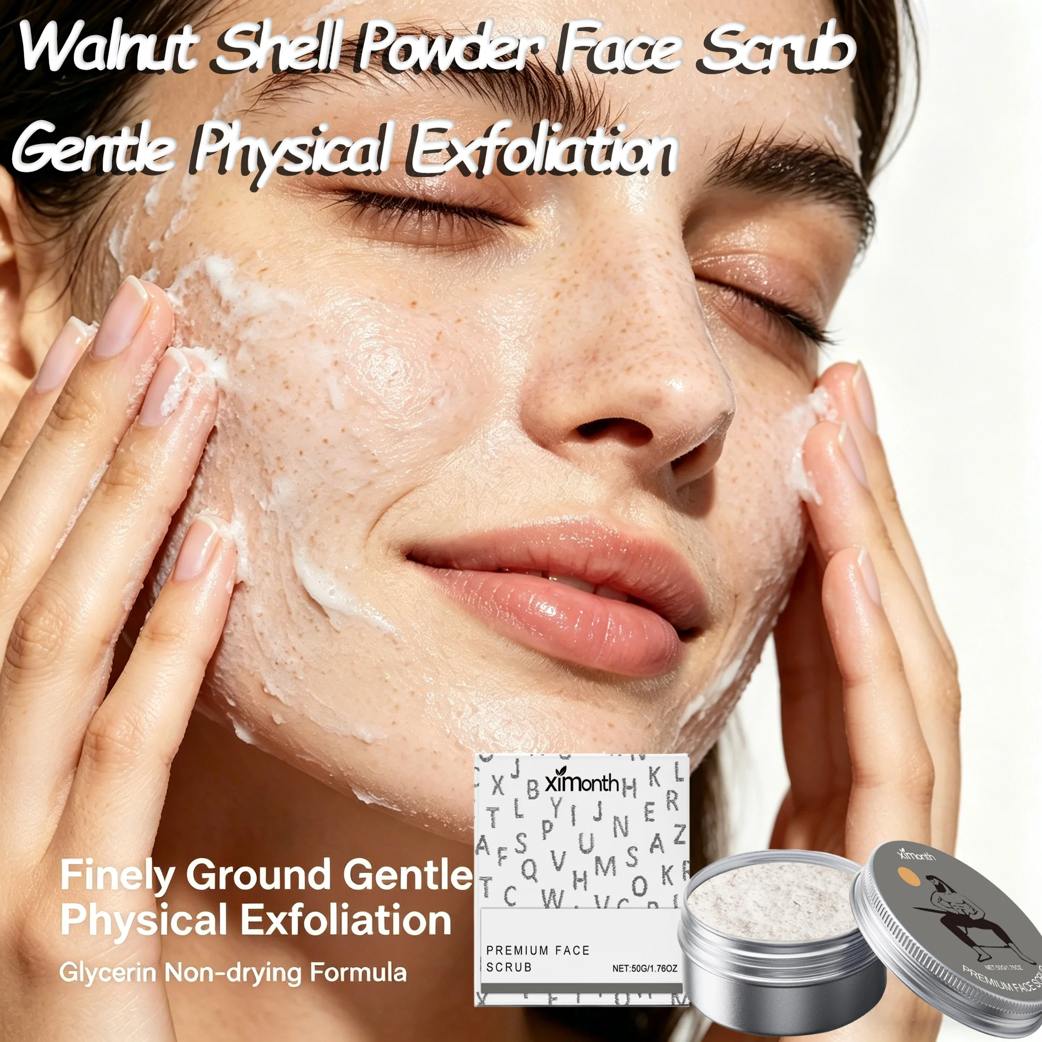 Exfoliante de Cáscara de Nuez Finamente Molido, Exfoliación Física, Fórmula Hidratante con Glicerina, Limpiador de Poros para Piel Sensible