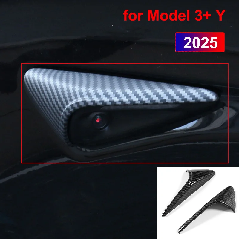 For Tesla Model Y LAUNCH 2025 Model 3 Highland 2024 Side Camera Cover Lens Protector Leaf Board Sticker ABS Carbon Fiber Juniper