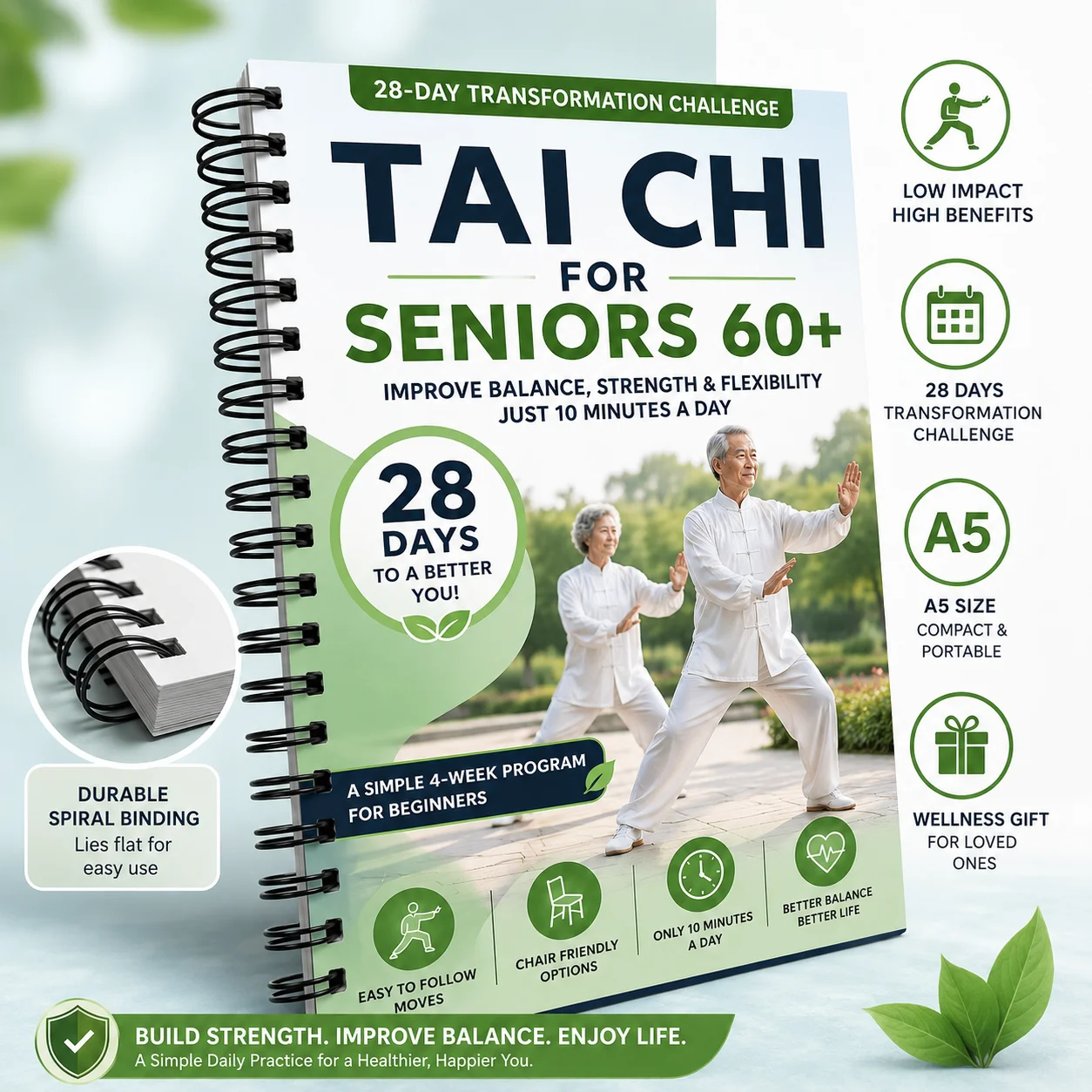Tai Chi for Seniors 60+ Book – 10 Minutes Daily Tai Chi Walking Exercises, Easy 4-Week Program for Balance & Mobility