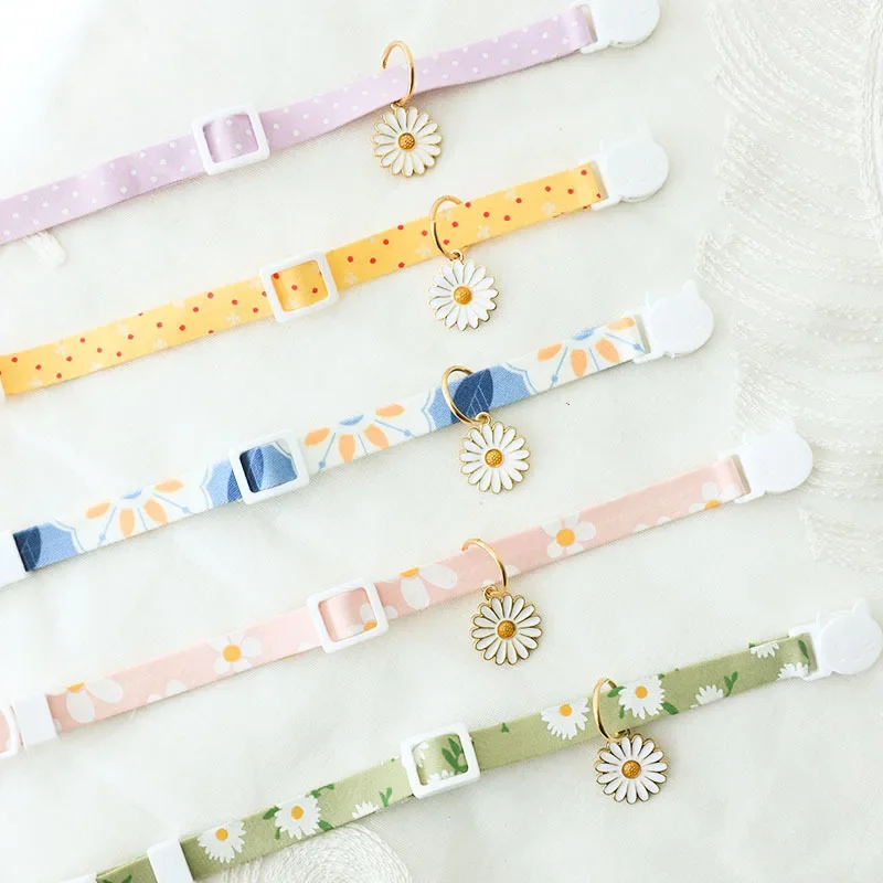 Original Summer Daisy Cat Collar Breakaway Pet Adjustable Fashion Cute Necklace With Bells For Samll Kitten Puppy Dogs