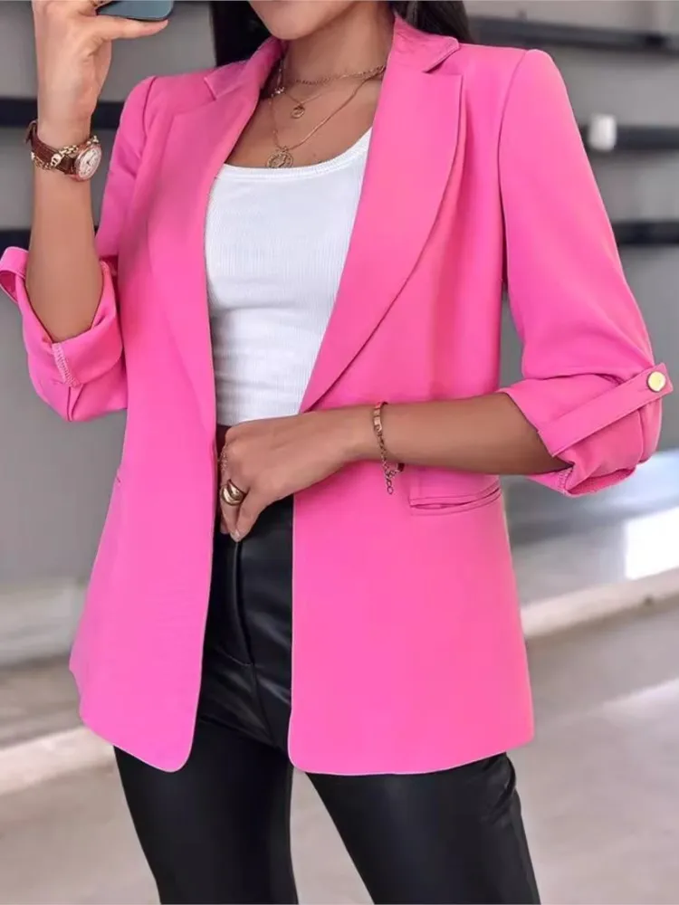 Elegant Women's Cardigan Blazer New 2024 Autumn Winter Long Sleeve Casual Solid Color Coat Jacket For Women Slim Blazers