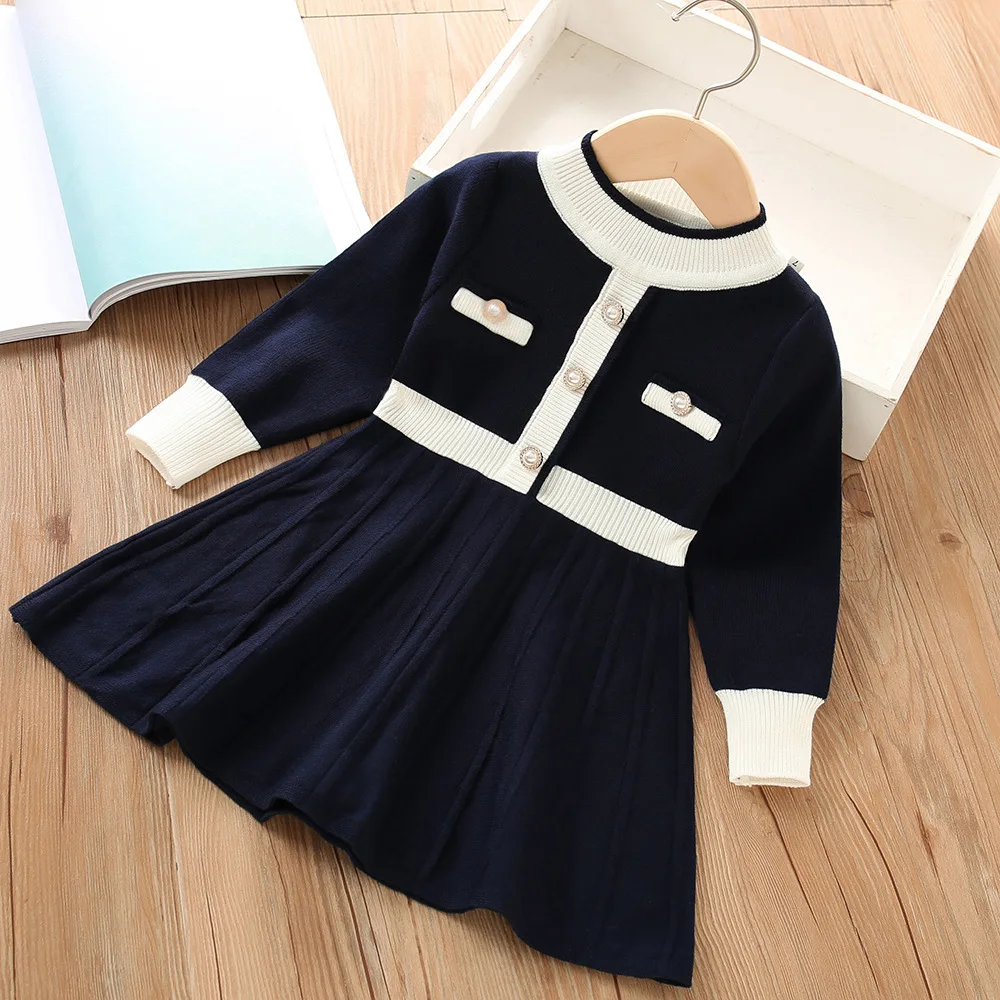 Girls Sweater Dress Korean Style Autumn Winter Warm Knitted Dress Long Sleeves Fashion Casual Princess Party Girls School Dress