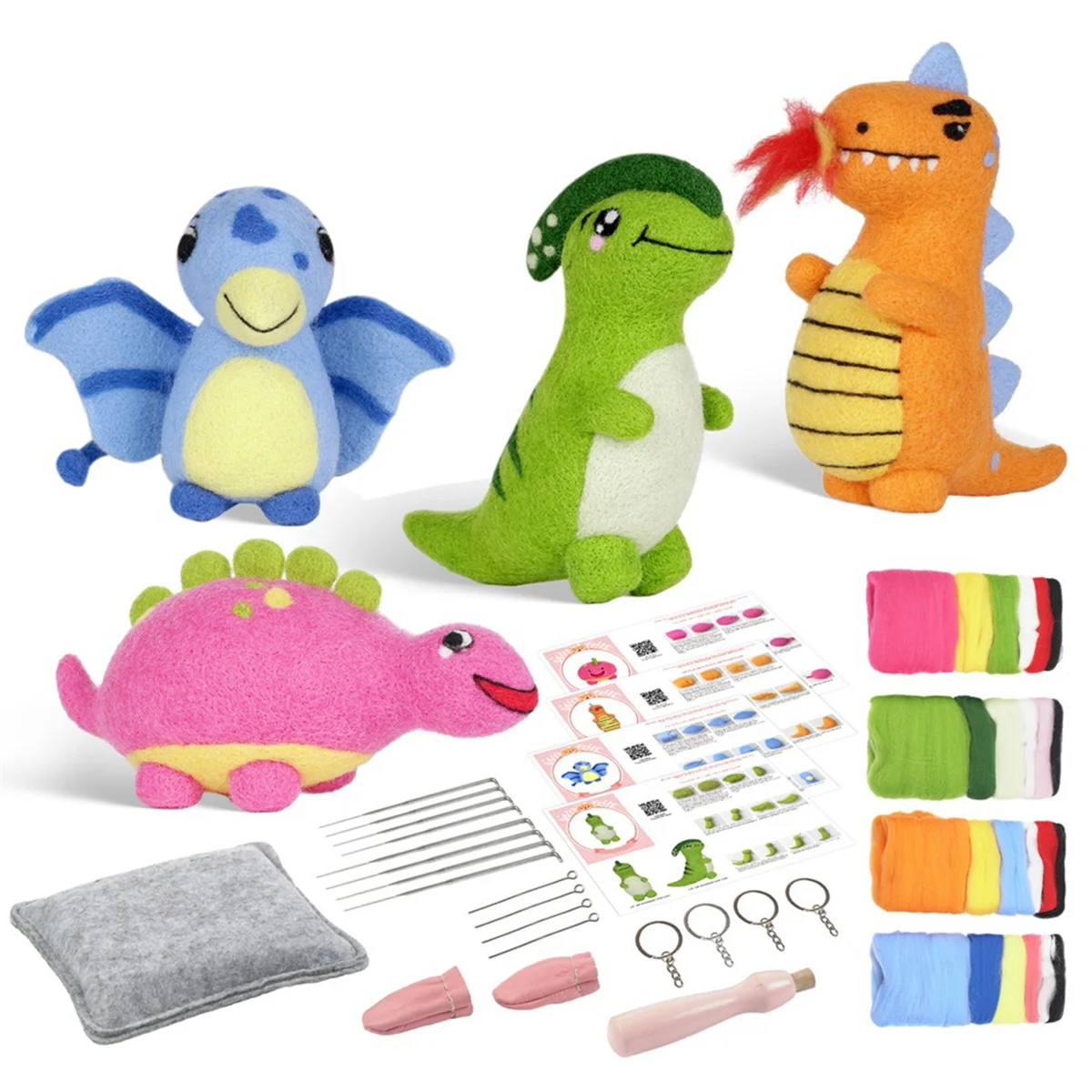 Baby Dinosaur Needle Felting Kits for Beginner,Needle Felting Kit,Felt Needles,Foam Pad,Felt Cloth,Instruction