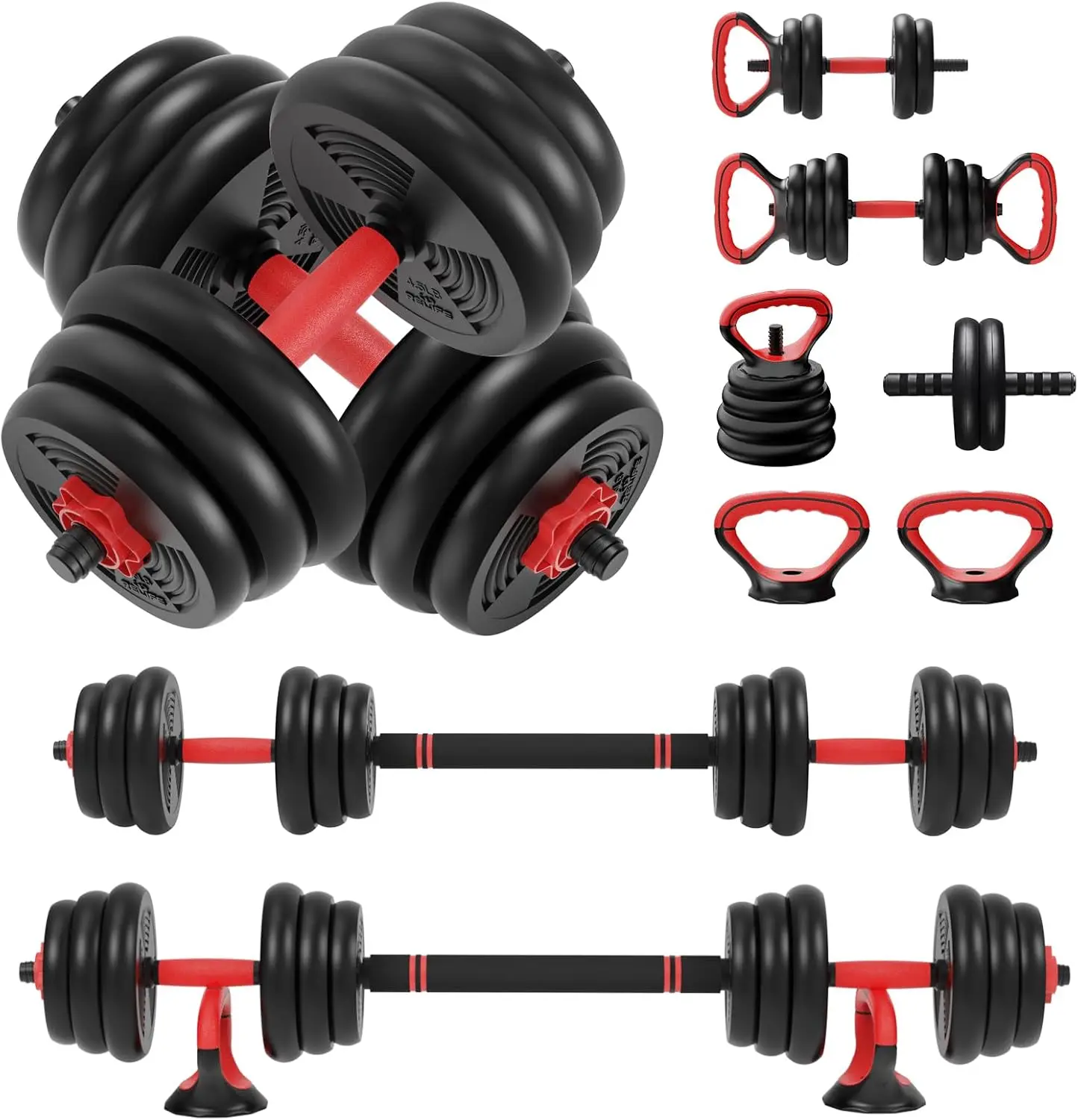 

Adjustable Dumbbells Set 6 in 1 Weight Set Dumbbell Barbell Kettlebells, Push-up, Push up Stand and Ab roller for Workout Fitne