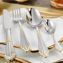 4Pcs Luxury Partial Gold Cutlery Set Dinnerware Set Tableware Dinner Fork Knife Silverware For 1 Flatware