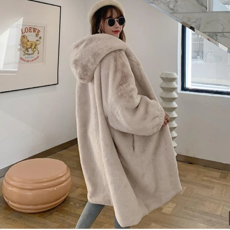 2023 neue Winter Oversize Faux Pelzmantel Winter Jacken Lange Pelz Jacke Mit Kapuze Mantel Frauen Parka Dicke Warme Plüsch Mantel