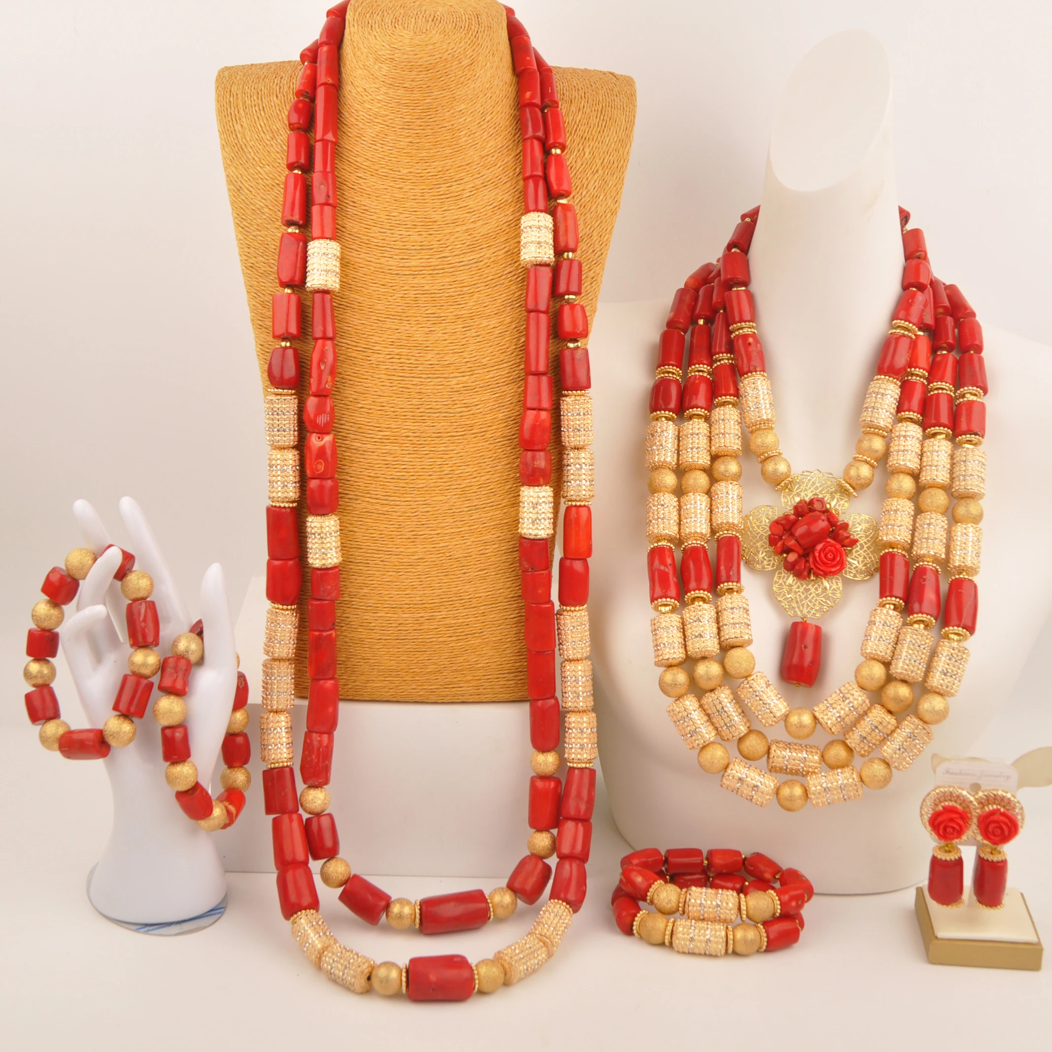 

Fashion African Jewelry Set Nigerian Couple Necklace Red Coral Jewelry