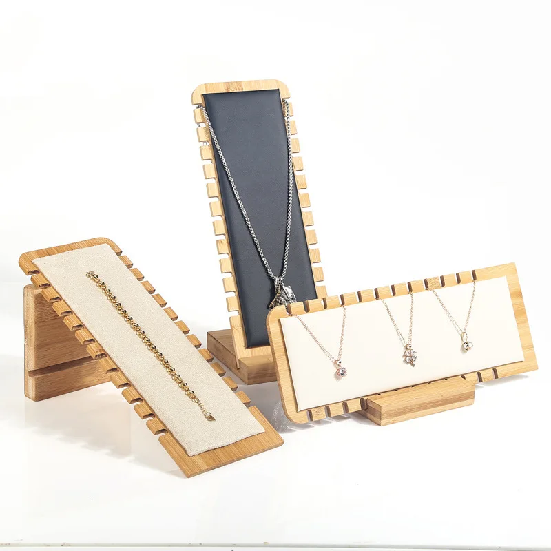 Wooden Multiple Pendants Easel Showcase Display Fashion Bamboo Jewelry Display Stand Necklace Display Stand Holder for Necklaces