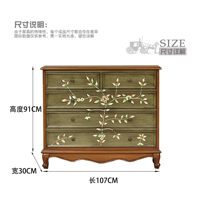 CX retro solid wood, hand-painted chest of drawers European style old bedroom storage locker
