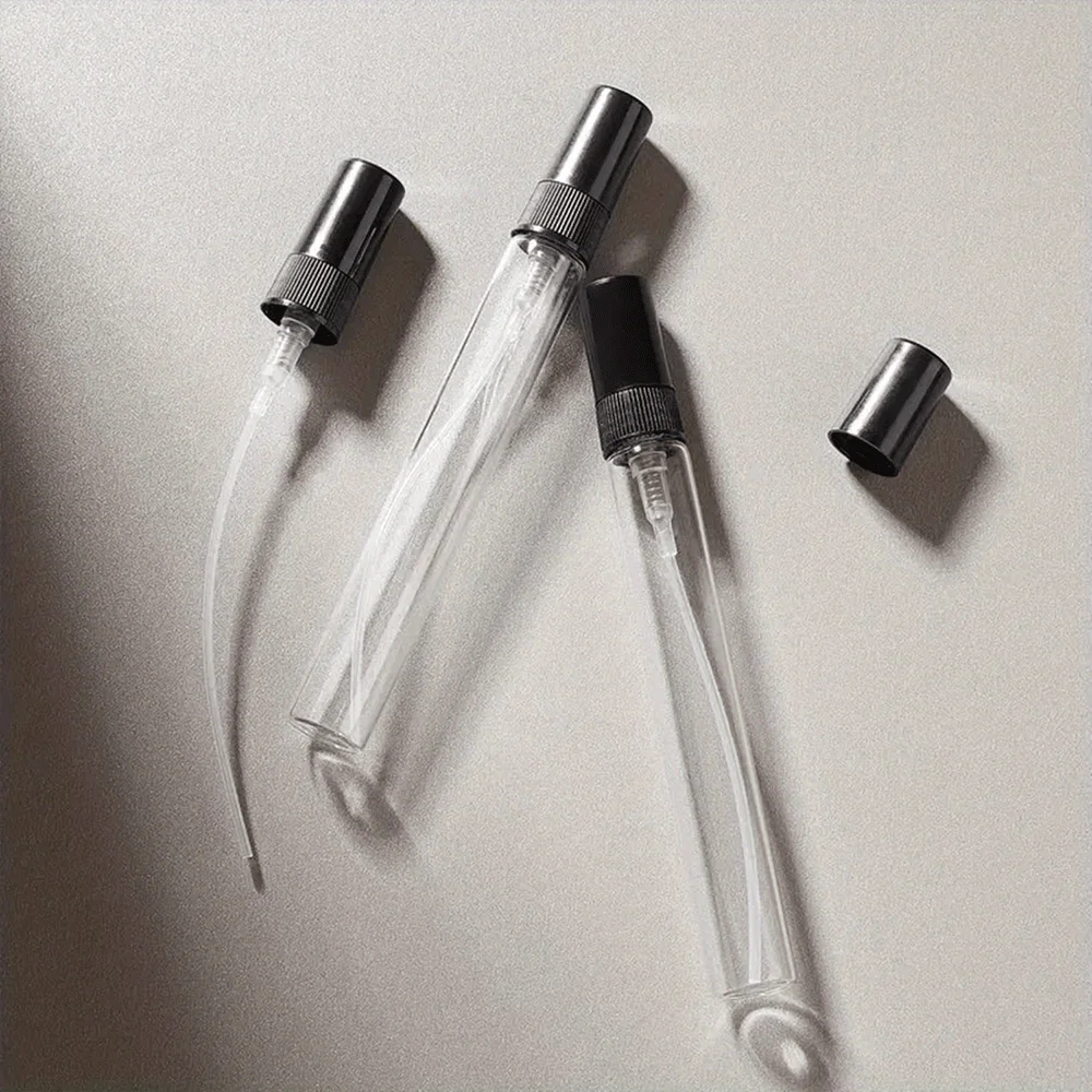 20 Stück 5ml/10ml Mini-Glasparfümflaschen mit schwarzem Verschluss und 4 Zubehörteilen (2 Trichter und 2 Pipetten) - PVC-frei, nachfüllbar – Detail 6