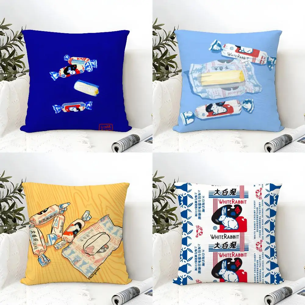 Cute White Rabbit Cushion Cover Eco Linen Pillow Case Double-Sided Print Breathable Durable Zipper Home Decor Gift