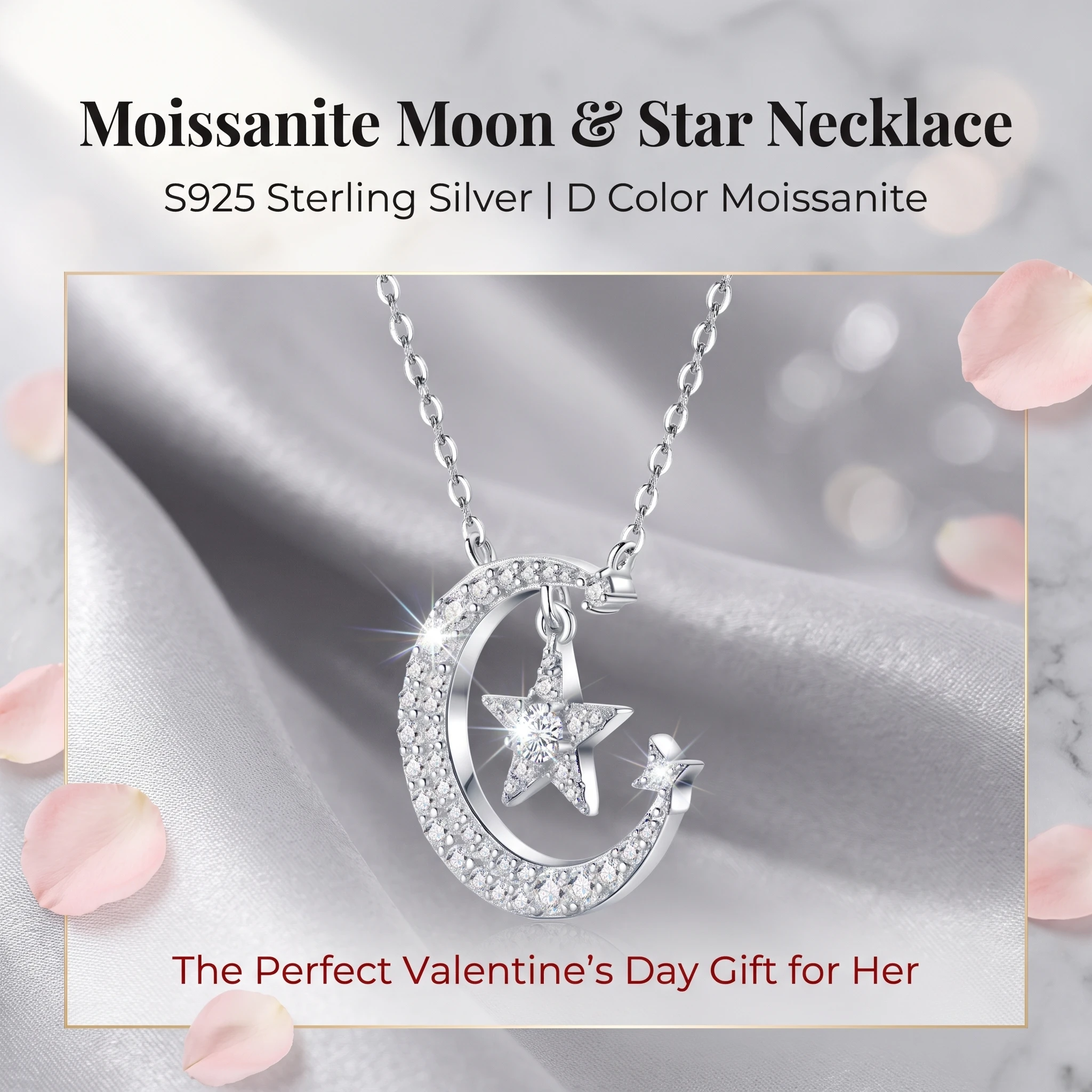 D Color Moissanite Star Moon Pendant Necklace GRA Certified 925 Sterling Silver Women's Clavicle Chain Fine Jewelry Valentine Gi