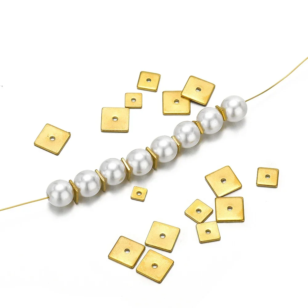 50pcs Stainless Steel 18k Gold Plated Flat Square Beads Spacers for Diy Pearls Necklace Bracelet Accessories Jewelry Making