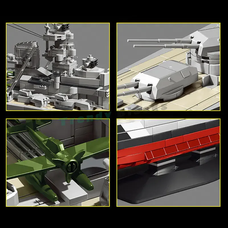 2686 قطعة KMS Bismarck سفينة حربية اللبنات الحرب العالمية الثانية 83.5 سنتيمتر نموذج طويل مع حامل اللعب هدايا للأولاد