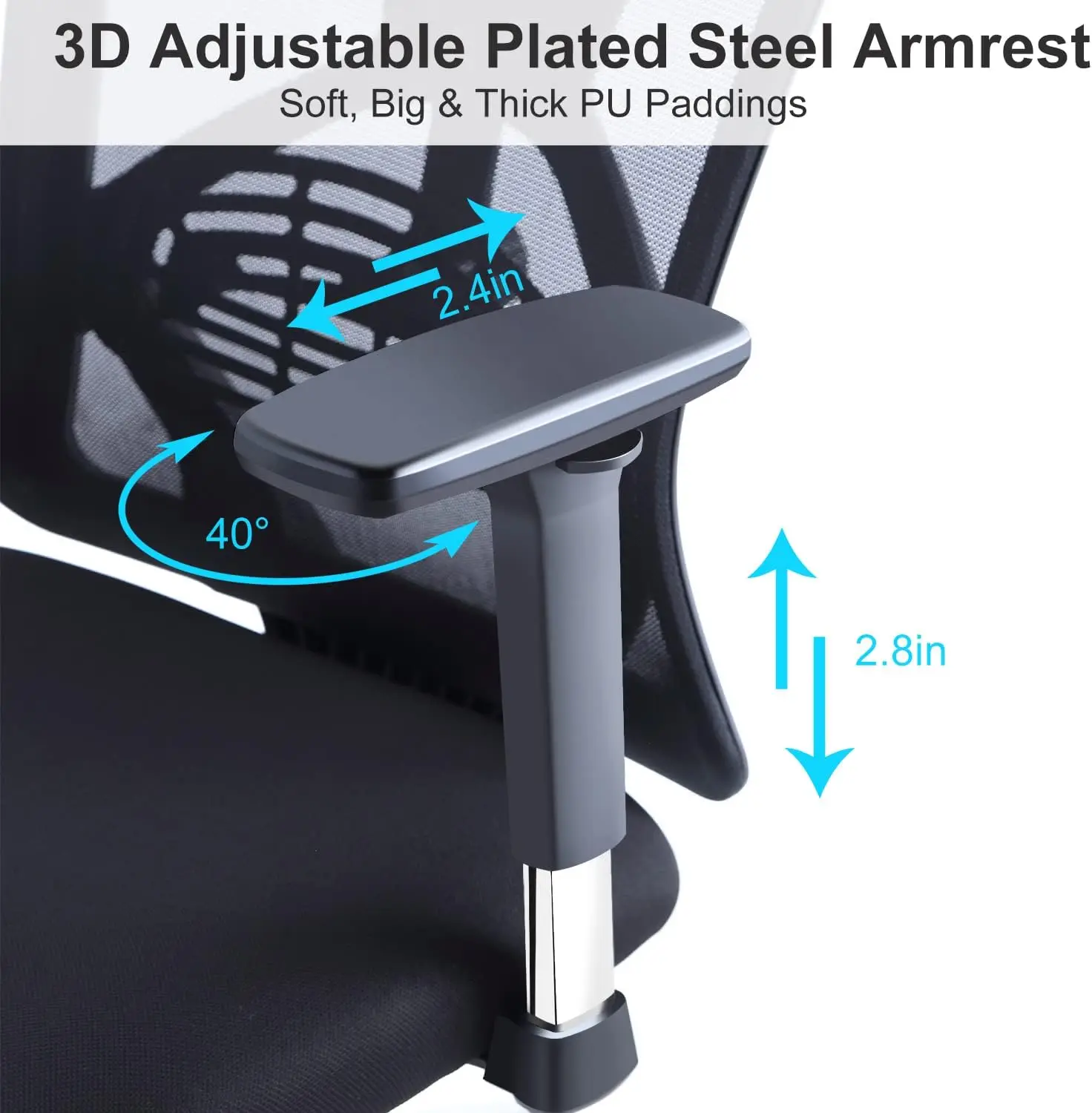 Silla de oficina ergonómica con respaldo alto, asiento de escritorio con soporte Lumbar ajustable, reposacabezas y reposabrazos de Metal 3D