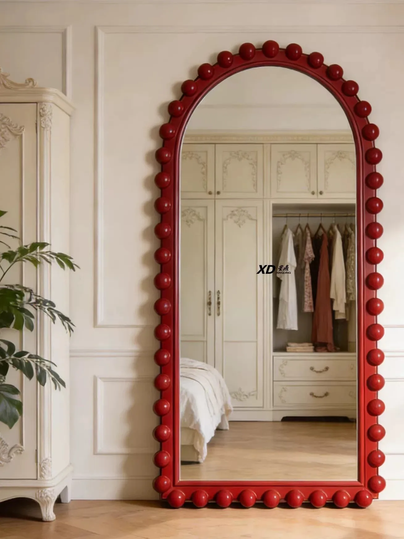 French Arched Full Length Mirror, Ins Style Floor Standing Mirror, Wall Mounted Dressing Mirror for Bedroom Cloakroom Home Decor