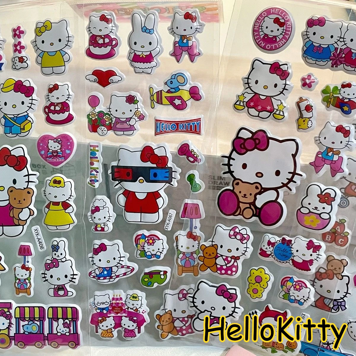 12pcs Steets Kawaii Sanrio Hello Kitty Bubble Stickers Cute Three-Dimensional 3D Stickers Cartoon Kids Toys Gift DIY Decals