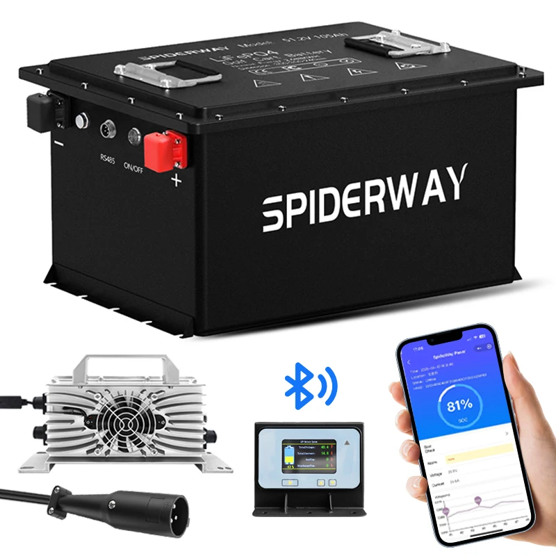 48V 105Ah LiFePO4 Lithium Battery Golf Cart Built-in Smart 200A BMS 25A Charger for Club Car Onward Tempo Villager Cart
