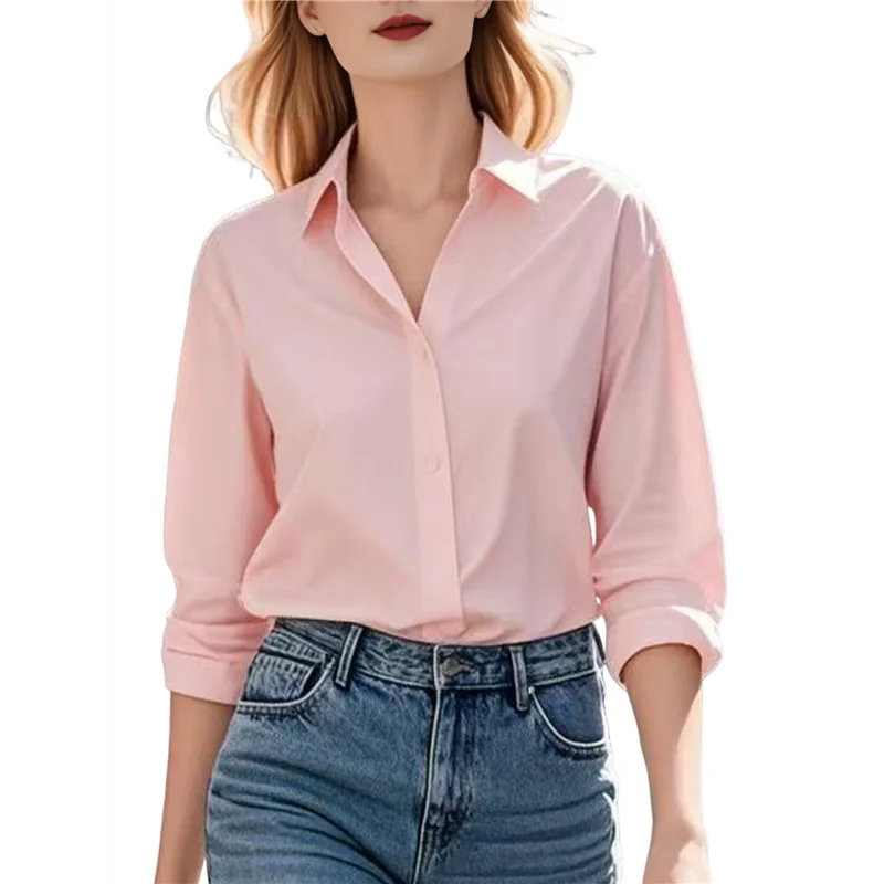 

FX-Женская рубашка на пуговицах с длинным рукавом, классические классические рубашки, однотонная офисная блузка для работы