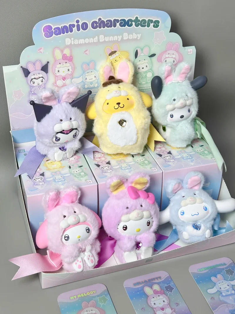 

100% Genuine Sanrio Diamond Bunny Baby Series Blind Box Lovely Plush Bag Pendant Doll Kuromi Melody Mystery Box Trendy Toys Gift