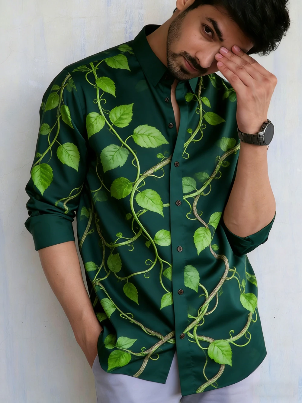 Men's Long-sleeved Shirt Natural Plant Environmentally Friendly High-definition Printed Shirt Hawaiian Vacation Men's Clothing