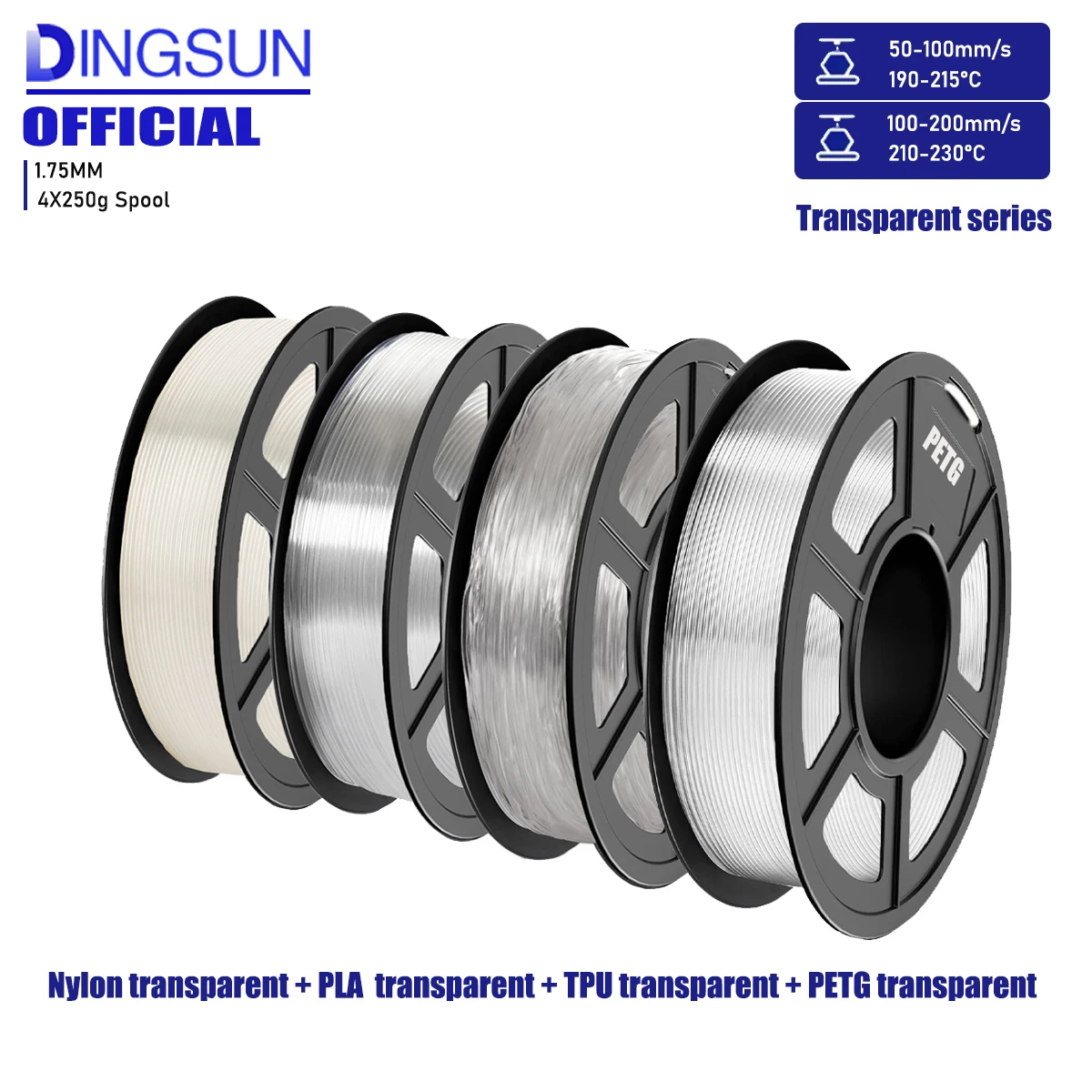 Transparent 3D Filament Series, 1.75mm, High-Speed Printing, Tough and Durable, Suitable for DIY, Creative Projects and Home Déc