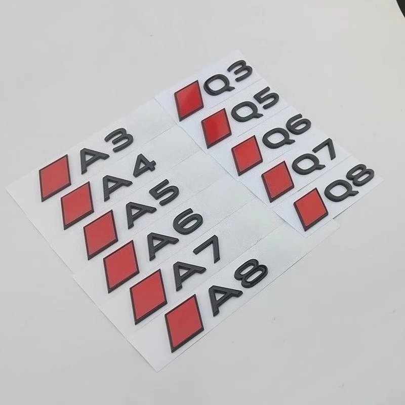 

New Car Trunk Badge Sticker Accessories 3D Glossy Black Red Black Letters Emblem for A3 A4 A5 A6 A7 A8 Q5 Series