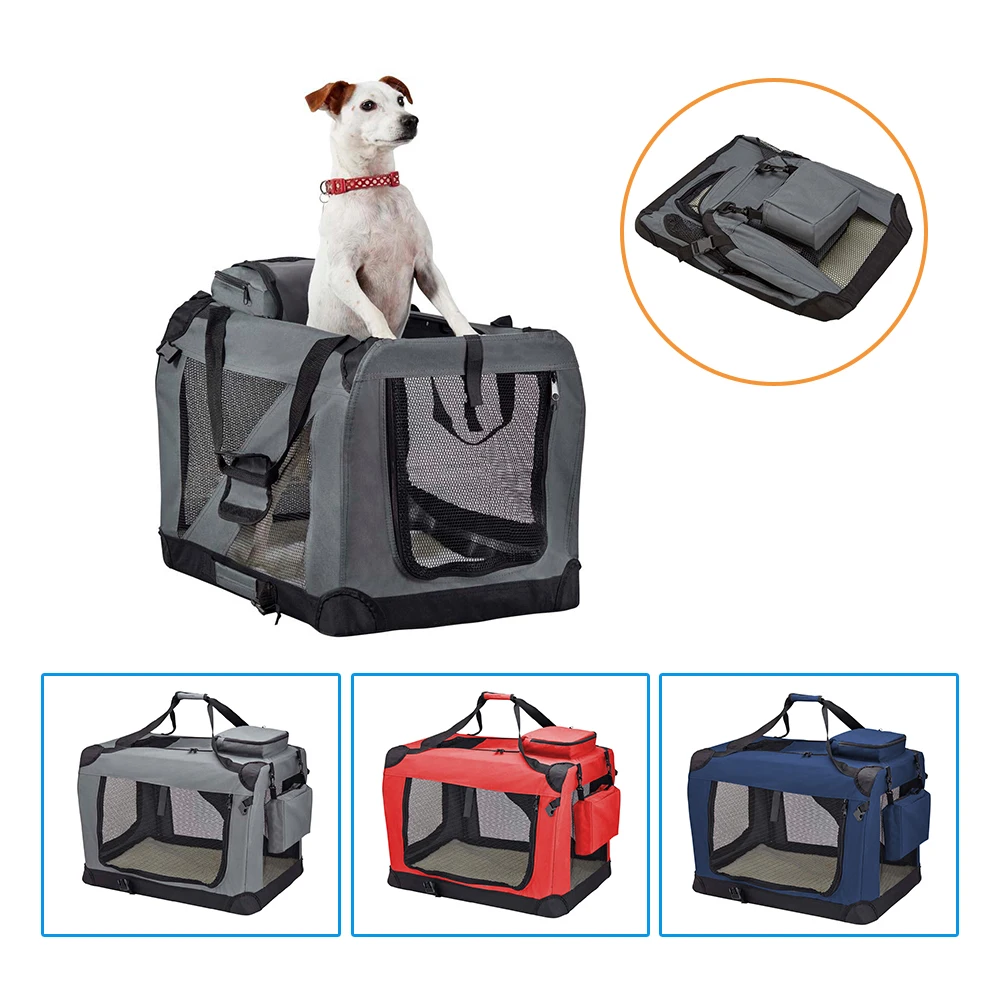 기본 접이식 휴대용 애완견 강아지 이동장 켄넬 소프트 실내/실외 스틸 프레임 통기성 지퍼 잠금 박스