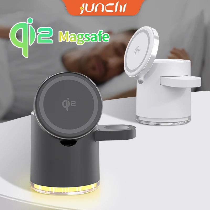 Bedside Night Light Magnet Qi2 Wireless Charger 3in1 Heat Dissipation Charging Station for iPhone & Samsung Galaxy Watch Charger