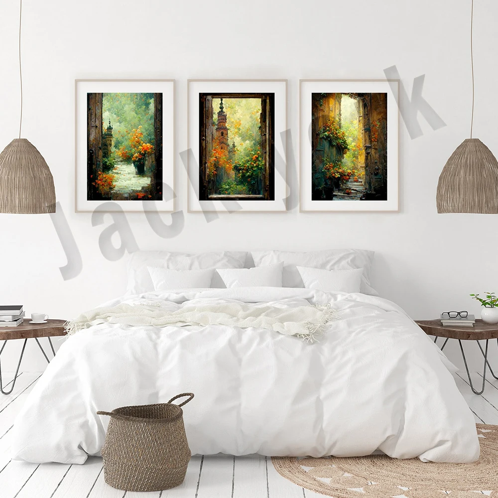 Old Town Art Print, Abstract Old Town Landscape Art, Impressionist Painting, European City, Sicily Landscape Canvas Poster,