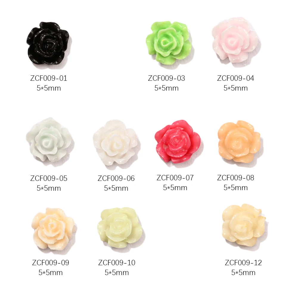 100Pcs Resin Cute Rose Flower 3D Black Rose Five-Petal Flower Petal Flatback Stone Arylic Nail Art Rhinestone Gem Decoration 6mm